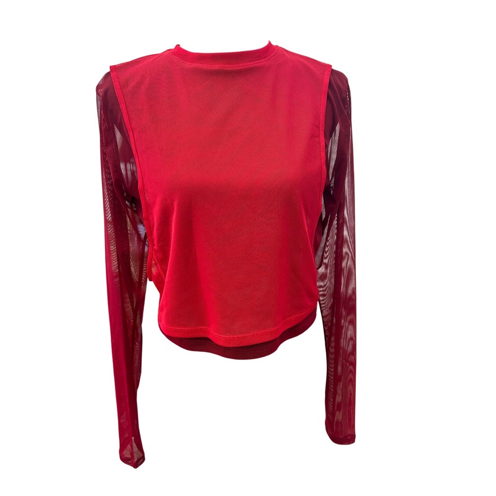 Jordan Womens Red Mesh Long Sleeve Crop Top Jumpman Logo XL SU23 SAA